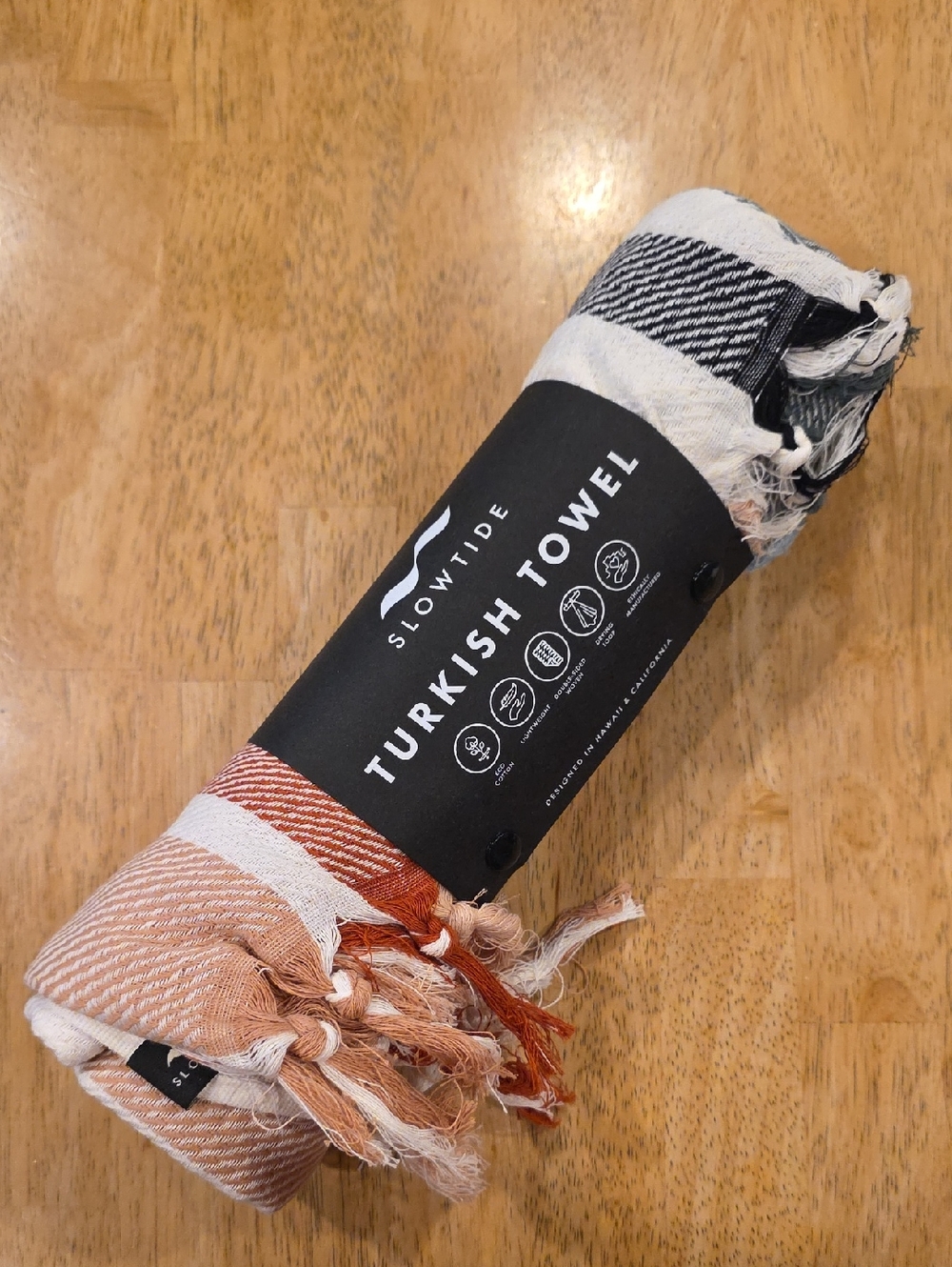 Slowtide Turkish Towel in Rust and Black Stripe